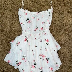 Floral White Mini Strapless Dress